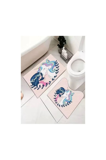 Raffine 2 Pieces Modern Style Unicorn Print Design Luxury Water Absorbent Non-slip Bath Mat