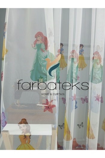 farbateks Children's Room Colorful Princess Colorful Girl's Room Tulle Curtain 3 Layers Pleated