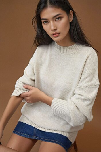 Hiccup Thick Crew Neck Long Hip Covering Sweater