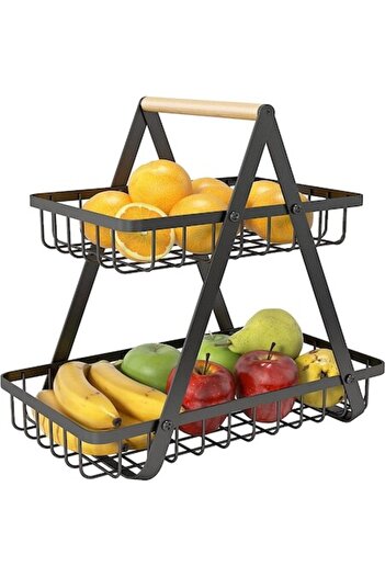 Quasar & Co. Metal Basket Organizer for Fruits and Vegetables, 2 Levels, Detachable, Black