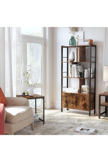 VASAGLE Bookcase with 4 shelves and 2-door base cabinet, industrial style, 74x30x155cm, rustic brown