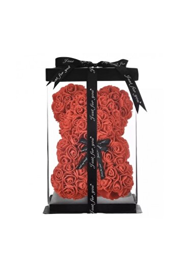 OEM Hand-decorated floral teddy bear with roses, red, 25cm