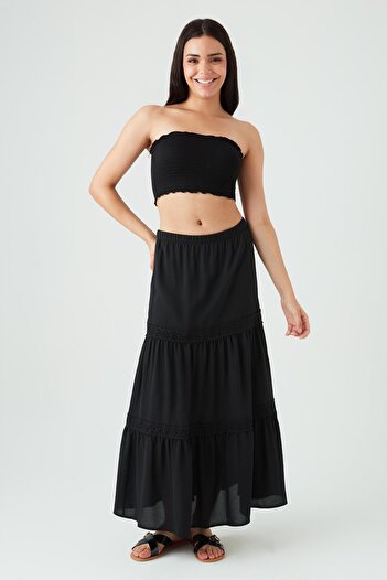 Select Moda Жіноча чорна спідниця з довгим шлейфом та мереживними деталями