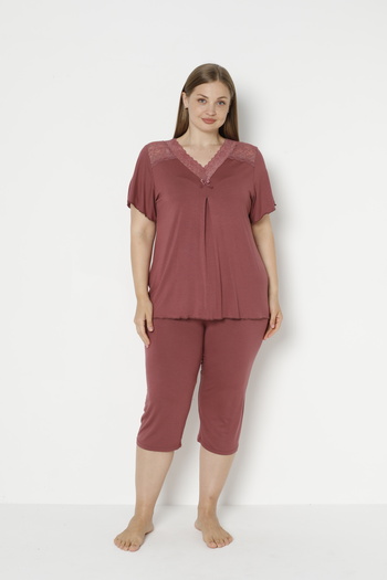 Cotpark Women's Plus Size Viscose Elastane Fabric Short Sleeve Capri Suit 14688