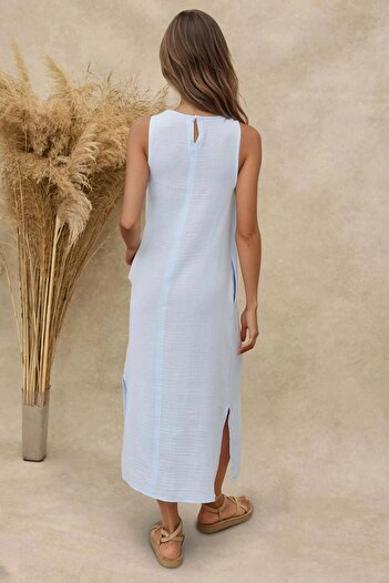 Hiccup Slit Textured Cotton Midi Beach Dress