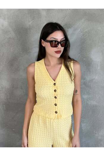 GLİA Yellow Wrinkle Vest Suit