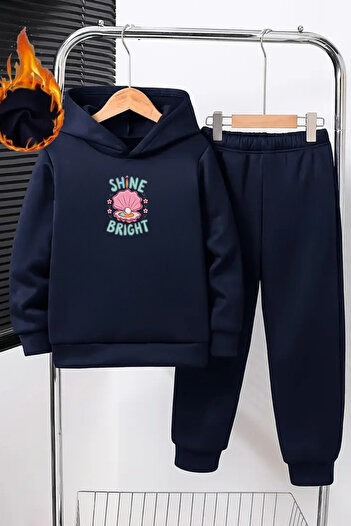 CLAYES Kids Hooded Tracksuit Set – Navy Blue Shine Bright Printed Sweat & Jogger