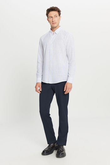 AC&Co / Altınyıldız Classics Men's Navy Blue 100% Cotton Slim Fit Button-Down Collar Dobby Shirt