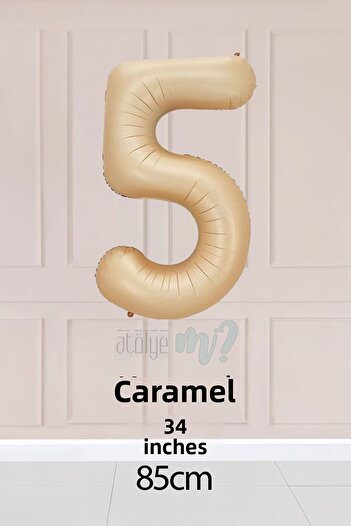 Atölye Mi 5 Years Old Caramel Number Balloon 34 Inch Sand Beige Age Balloon
