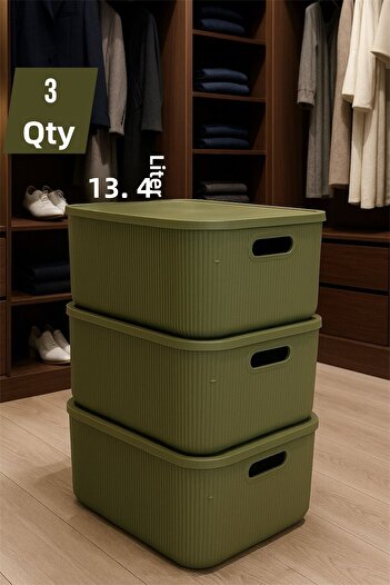 Bayev Colors Green 3 Pieces 13 Lt Cabinet Organizer Organizer Hobby Toy Box Storage Box with Lid