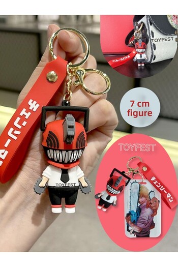 TOYFEST Chainsaw Man Japanese Anime Pochita and Denji Figured Keychain Bag Accessory and Card Holder - 2 PCS