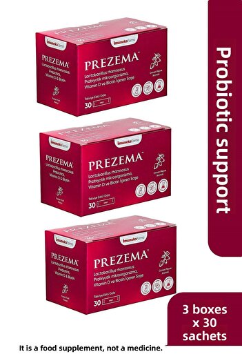 Imuneks Farma Prezema Lactobacillus Rhamnosus Probiotic, Vitamin D, Biotin Containing Food Supplement 30 Sachets X3 Pcs