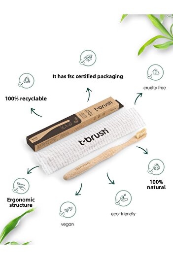 TBRUSH Cream White Bamboo Toothbrush - Medium Stainless Steel Tongue Cleaner Toothbrush Container