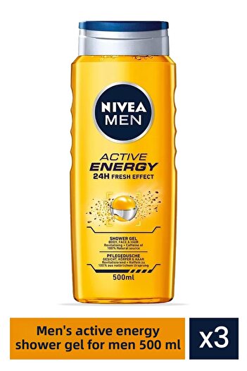NIVEA Men Active Energy shower gel for men 3 Pieces x 500 ml