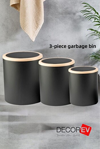 decorev Set of 3 Swivel Lid Bathroom and Kitchen Trash Cans – 7L 10L 15L