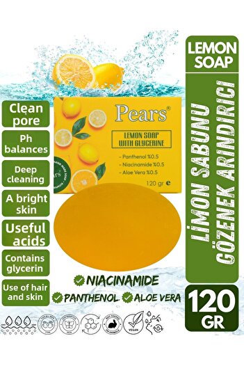 Pears Original Pure and Soft Soap 100gr + Lemon Soap with Glycerin 120gr