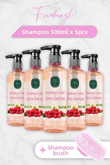 Eyüp Sabri Tuncer Raspberry Vinegar and Super Shampoo - 500ml X 5 Pieces and Shampoo Brush