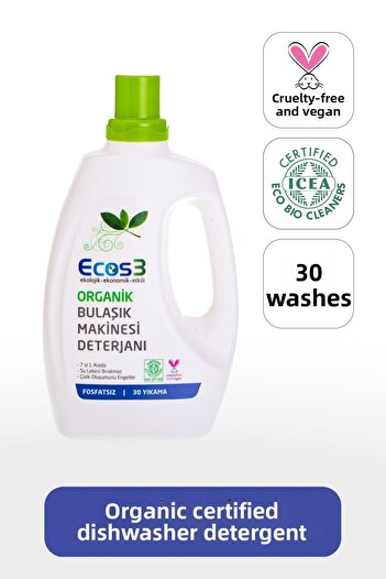 Ecos3 750 ml Vegan Certified Organic Dishwasher Detergent - 30 Washes, 7 in One