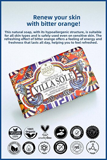 Nesti Dante Villa Sole Chinotto Di Amalfi - 250g Soap, Revitalizing and Antioxidant