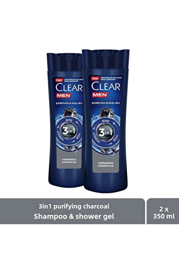 Clear 350 ml Charcoal Shampoo and Shower Gel - X2 for Hair, Face and Body