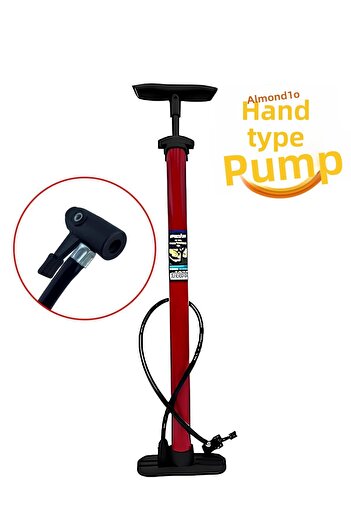 Badem10 Red Hand-Held Bicycle Air Pump - With Foot Handle