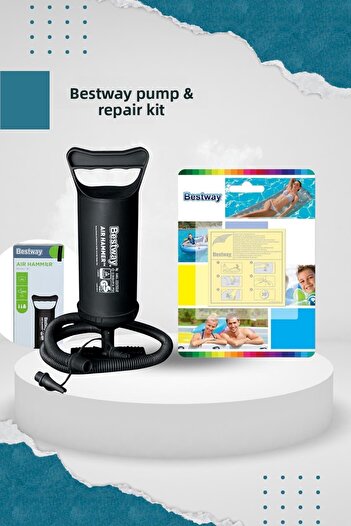 BESTWAY Pompă manuală de 29 cm pentru umflarea bărcilor și saltelelor - plasture adeziv pentru repararea piscinei