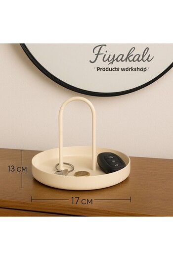 Fiyakalı Ürünler Atölyesi Cream Colored Metal Decorative Plate & Bowl, Keychain, Makeup Organizer, Bathroom Organizer, Snack Holder