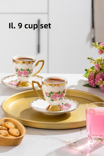 Porsima 3188 Rosemary 12 Piece Gilded Porcelain Turkish Coffee Cup Set