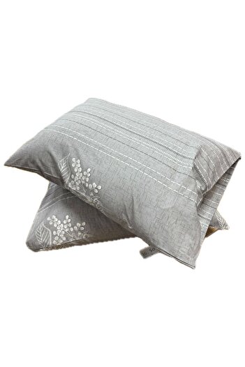 Clasy Ranforce 100% Cotton 2 Pieces Pillow Case Floral Gray