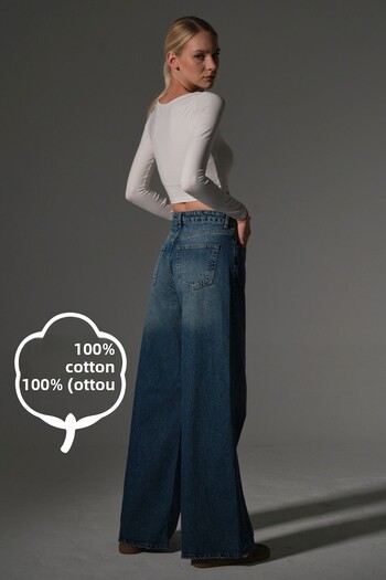 Maule Loose Fit Wide Leg Casual High Waist Palazzo Jean Jeans Loose Women's Pants @Plaza