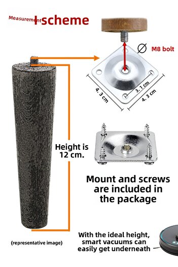 GLASWEN 8 bucăți picioare din lemn, 12 cm, alb, cu dispozitive de conectare cu șuruburi M8, mobilier dulap, scaun, picior de susținere pentru canapea