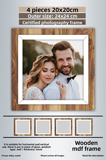 bymat 4 Pieces 20X20 Frame - Wooden White Striped Photo Frame - Mdf Frame - Square Frame