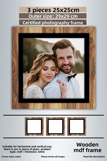 yhfoto 3 Pieces 25X25 Frame - Wooden-Black Striped Photo Frame - Mdf Frame - Square Frame