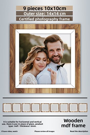 Bytwo 9 Pieces 10X10 Frame - Wooden White Striped Photo Frame - Mdf Frame - Square Frame