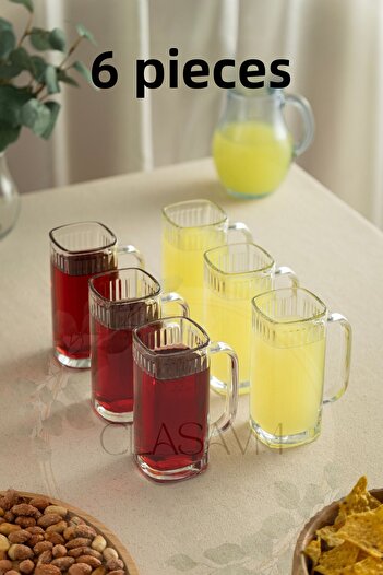 clasavm Verra Transparent Square Glass with Handle Set (6 Pieces) Glass Cup |   Glass Handle, Thickened Glass and Durable