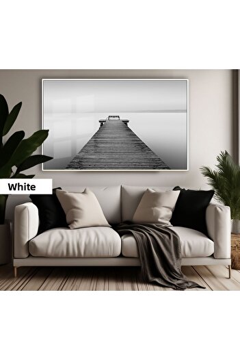 Harikabirev Amazing | Black&White Color Misty Dock Model | Framed Tempered Glass Table Single Horizontal
