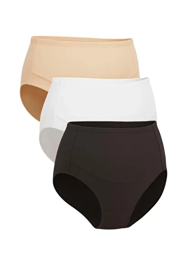 Trendyol Collection Negru-Alb-Piele Chiloți de maternitate tricotați din lycra Hipster din 3 piese THMAW26KU00010