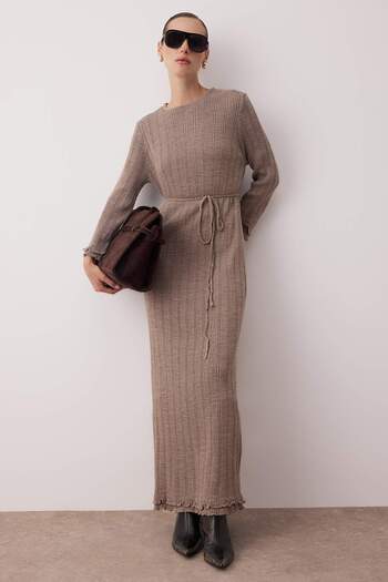 Trendyol Modest Πλεκτό φόρεμα Mink Rib TCTAW26EB00006