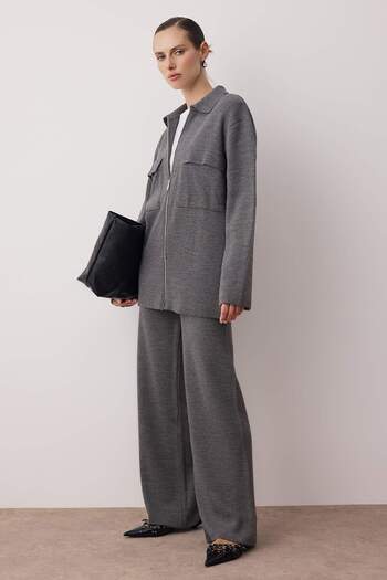 Trendyol Modest Anthracite Pocket Zipper Detailed Knitwear Bottom - Top Set Tctaw26Us00015