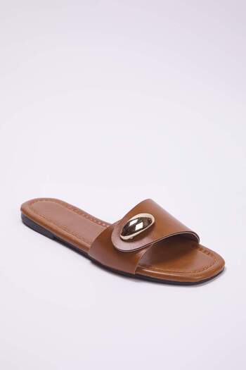 TRENDYOL SHOES Caramel Metal Decorated Women's Stylish Slippers Takss25Te00041