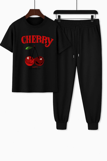 Trend Sizde Σετ αθλητικής φόρμας Unisex με μαύρο στάμπα κερασιού στο επάνω και το κάτω μέρος