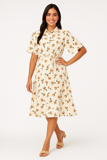 dorbe floral design short sleeve button-down midi with belted waist shirt dress