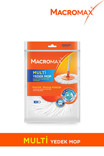 MACRO MAX Multi Yedek Mop Başlık, Faster ve Focus Otomatik Döner Temizlik Setleri İle Uyumlu Paspas