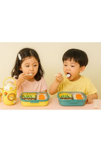 İthal 2 Lunch Boxes - Stainless Steel - Yellow Green Set