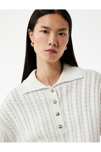 Koton Regular Fit Long Sleeve Button Hair Knit Polo Neck Sweater