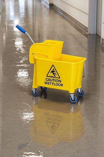 MOSTAFA Cleaning bucket with wheels and wringer, yellow, 24L