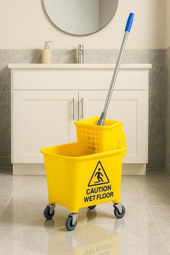 MOSTAFA Cleaning bucket with wheels and wringer, yellow, 24L