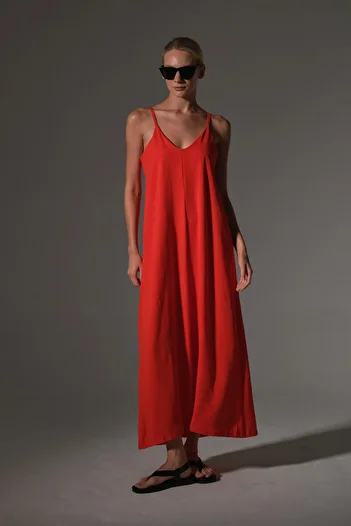 Domoda Adjustable Thin Strap Easy-Ironing Summer Arobin Fabric Long Women's Dress @Airo