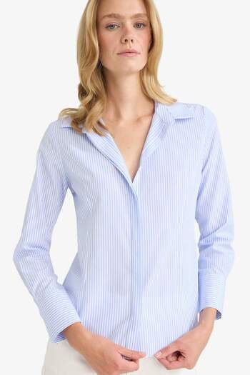 DeFacto Fitted Striped Button Poplin Long Sleeve Shirt D3172Ax24Au