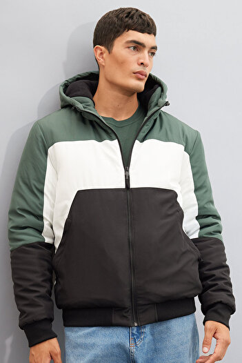 DeFacto Water Repellent Coat Slim Fit Close-Fitting Hooded Fleece-Lined Zipper N4530Az23Au